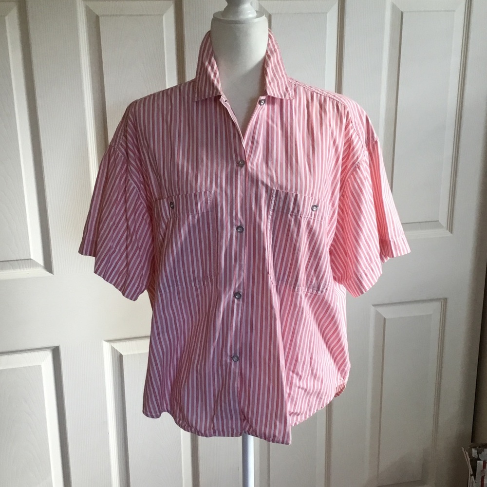 Vintage Espirit Retro Y2K Red Striped Women's Button Down Shirt Size S